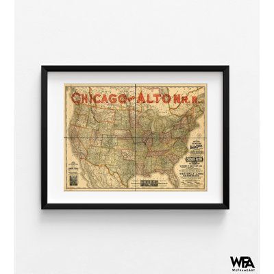 «Chicago and Alton Railroad», art mural de Chicago, impression d'affiche ancienne voie ferrée, décor rustique de vieux Chicago, décoration de chambre antique