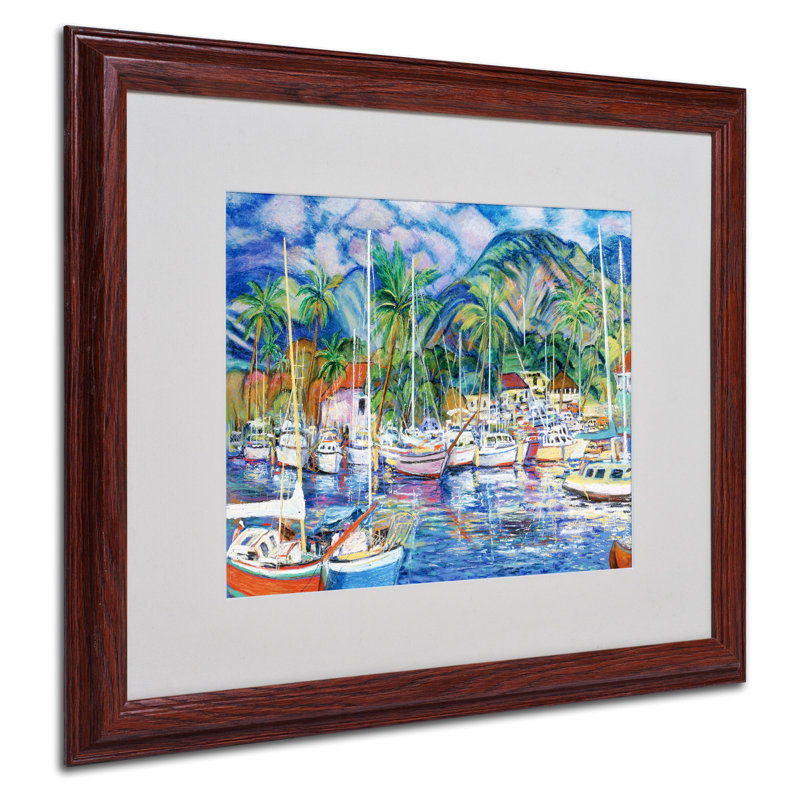 Lahaina Marina Framed Canvas Art with Dark Wood Frame