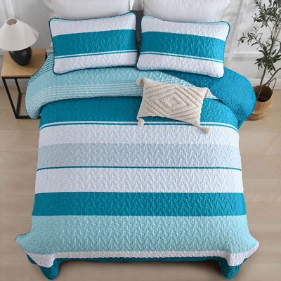 3-Piece Striped Boho Quilt Set Farmhouse Coverlet Bedding Set