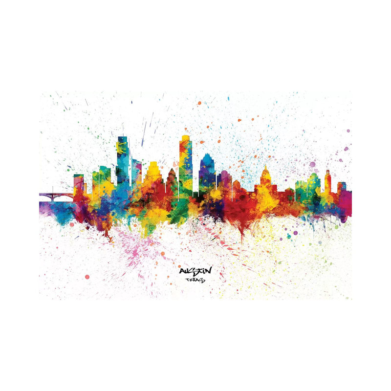 Austin Texas Skyline Splash by Michael Tompsett - Wrapped Canvas Painting, 30.48cm H  x  30.48cm W x 1.91cm D