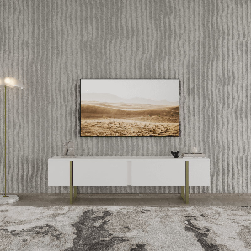 TV Stand for TVs up to 75", White/Gold