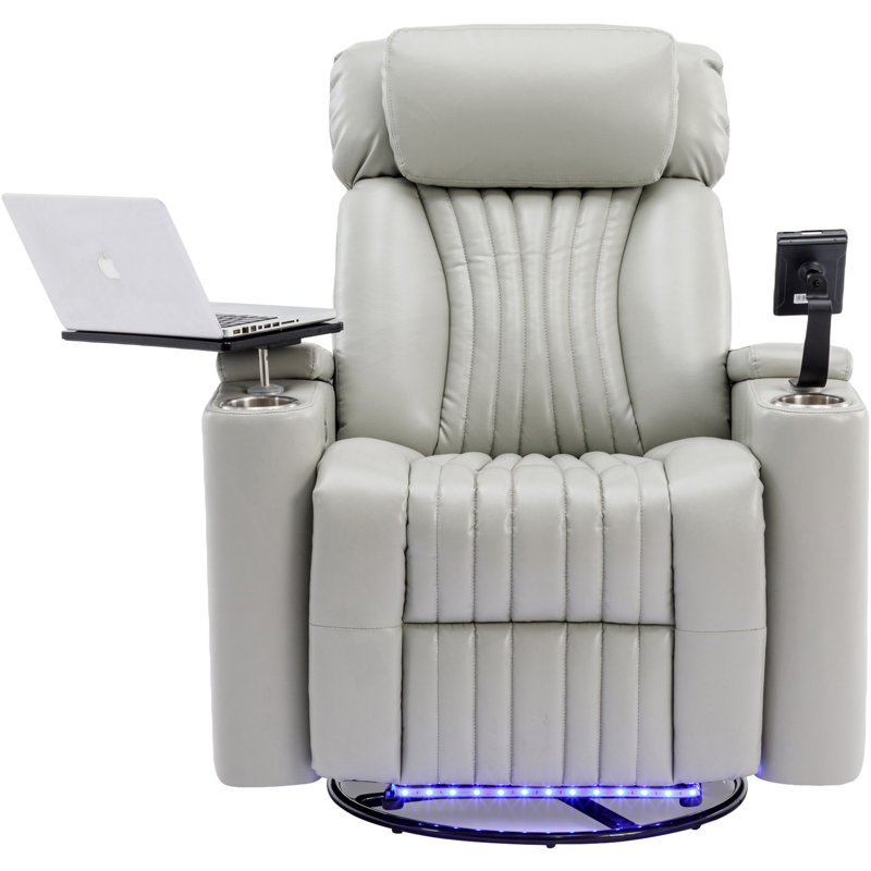 270° Power Swivel Recliner With LED Light Strip, Hidden Storage, And 360° Swivel Tray, Gray