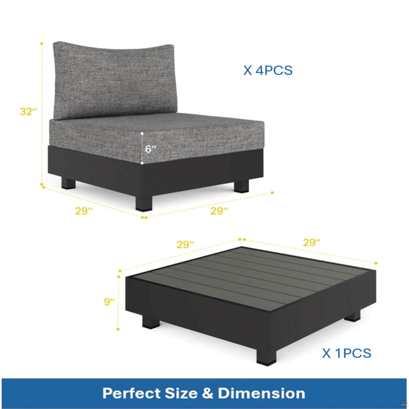 Ensemble modulaire de patio en aluminium 5 pièces avec chaises modulaires et table basse