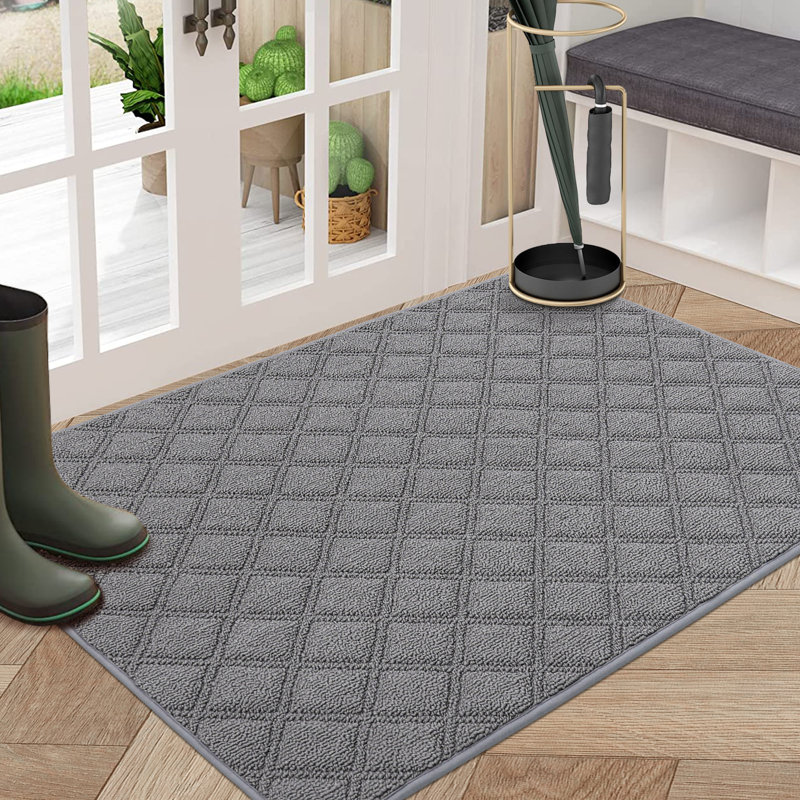 Non-Slip Geometric Indoor Doormat, Grey, 81.3cm W x 121.9cm L