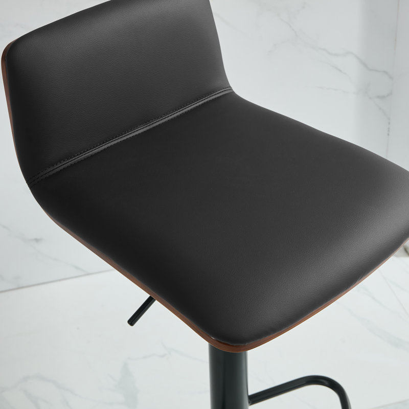Tabouret de bar pivotant à hauteur réglable avec dossier en bois cintré noyer (ensemble de 3), Noir, 3
