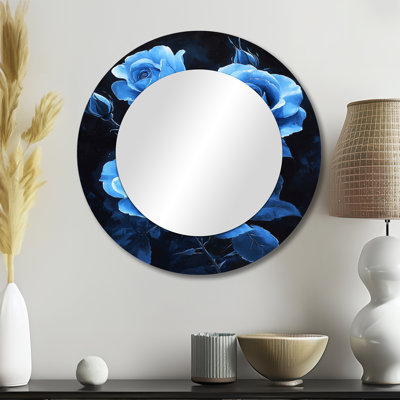 «Dark Aqua Roses Elegance At Night I», miroir moderne pour décoration murale, imprimé sur métal