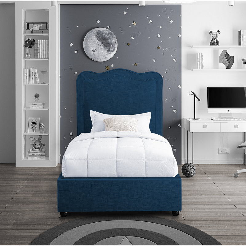 Glenside Upholstered Linen Fabric Bed, Bed Navy Linen, Twin