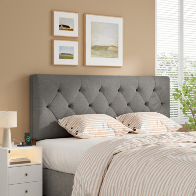 Tête de lit tapissier à hauteur ajustable, gris clair pliable