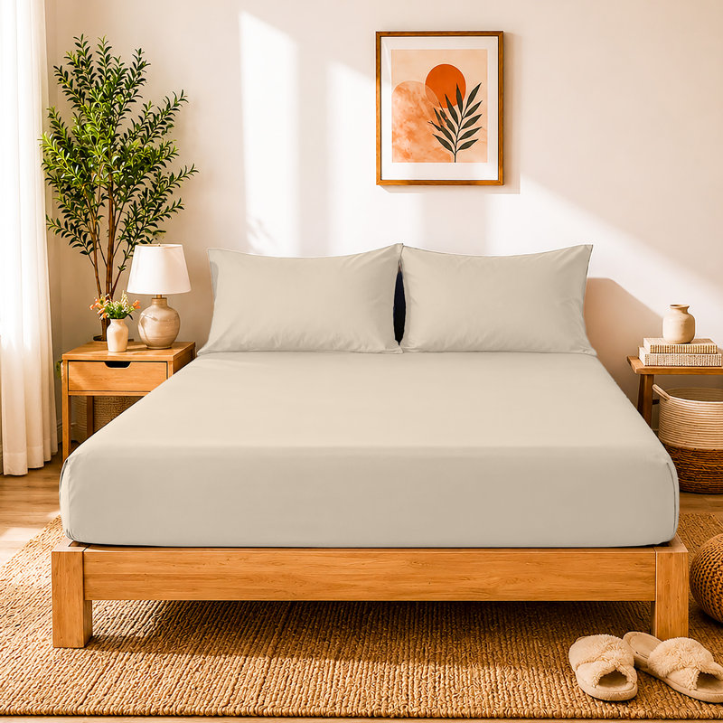 40cm Extra Deep Fitted Sheet - Luxury Microfiber Deep Pocket Bed Sheet Secure Fit, Cream, Double (137x190cm)