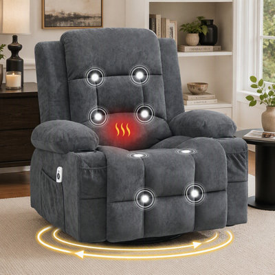 Swivel Rocker Recliner with Massage, Heat, USB Port, and Cup Holders