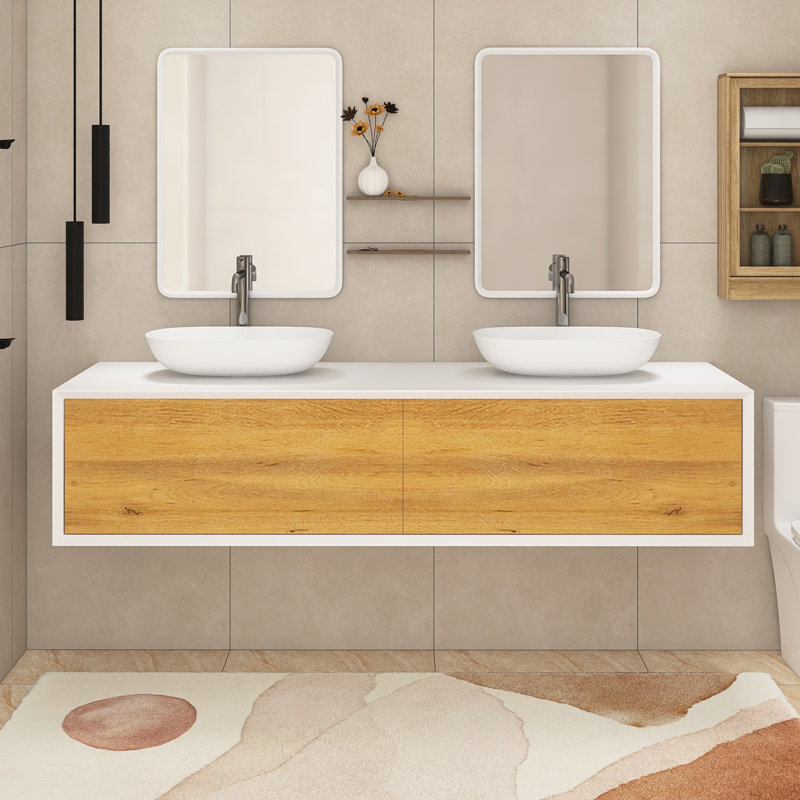 Ensemble de meuble-lavabo mural 71 po avec surface solide 71 po