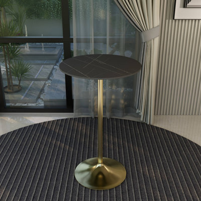  Verve 27" Bar Dining Table with Sintered Stone Round Top in Gold Steel, Marble Grey