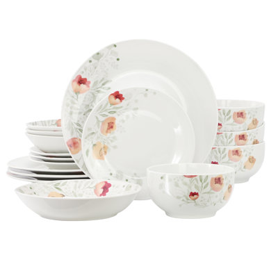  Service de table en porcelaine double 16 pièces Poppy, service pour 4