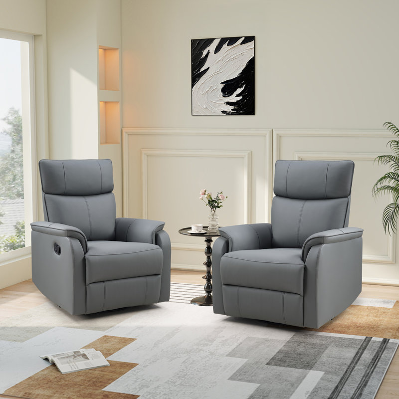 31.9" Wide Contemporary Soft Upholstered Swivel and Rocker Manual Recliner (Set of 2), Gray