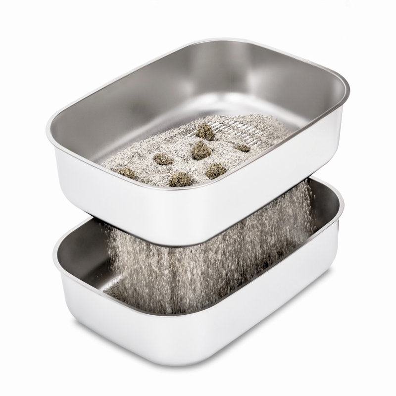 Xl Stainless Steel Sifting Litter Box, Scoop Free, Easy-to-use, Perfect For Normal Litter, Includes Scoop & Transfer Bag