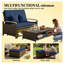 Canapé-lit d'extérieur en rotin bleu marine avec repose-pieds avec rangement - mobilier de patio modulaire 4-en-1