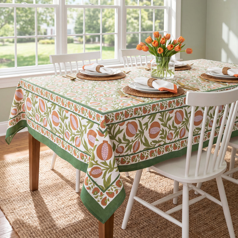 Williston Rectangle Floral Cotton Tablecloth, 106" x 71"