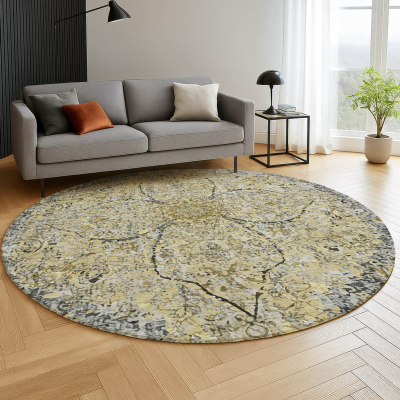 Premium Machine Washable Mayfield AMF2136 global Rug, Pewter, 8' Round