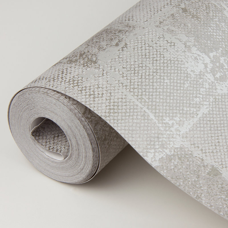 Varak Geometric Metallic Wallpaper Roll, Gray
