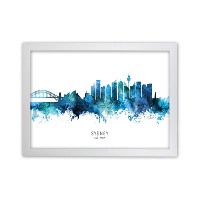 Sydney Australia Skyline Blue City Name by Michael Tompsett - Print