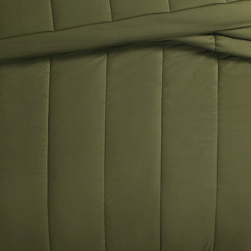 Ensemble d'édredon en percale de coton unie Brooklyn Loom, Vert olive, Simple + 1 taie décorative standard