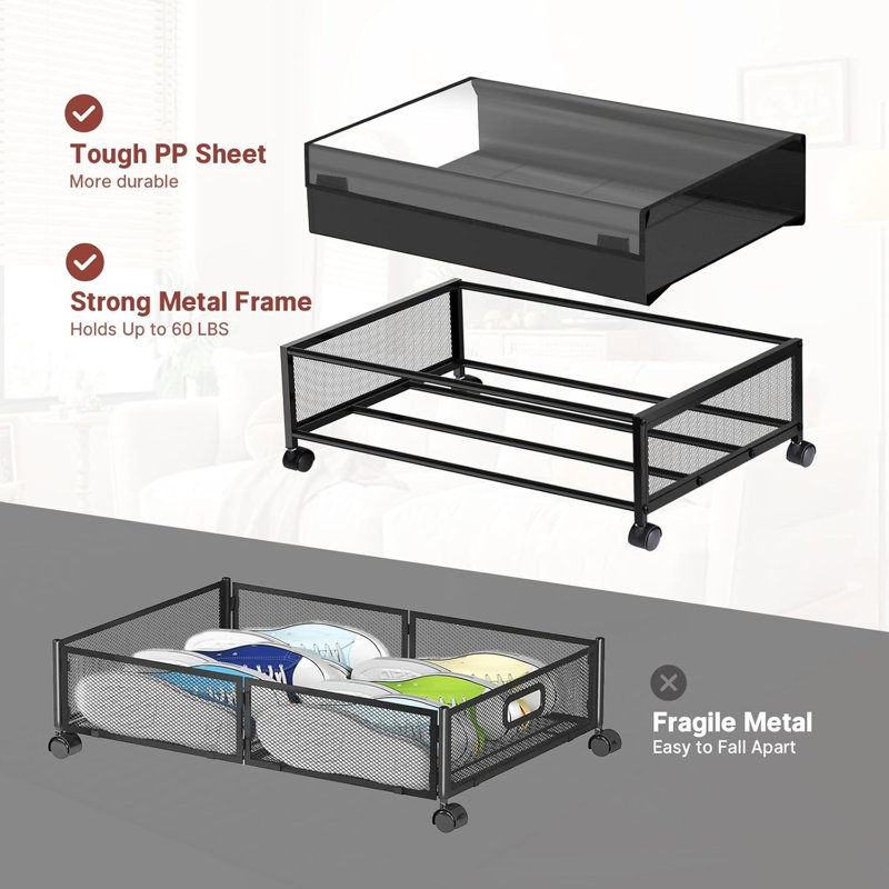 Ensemble de 4 tablettes de rangement sous le lit avec roulettes et couvercles