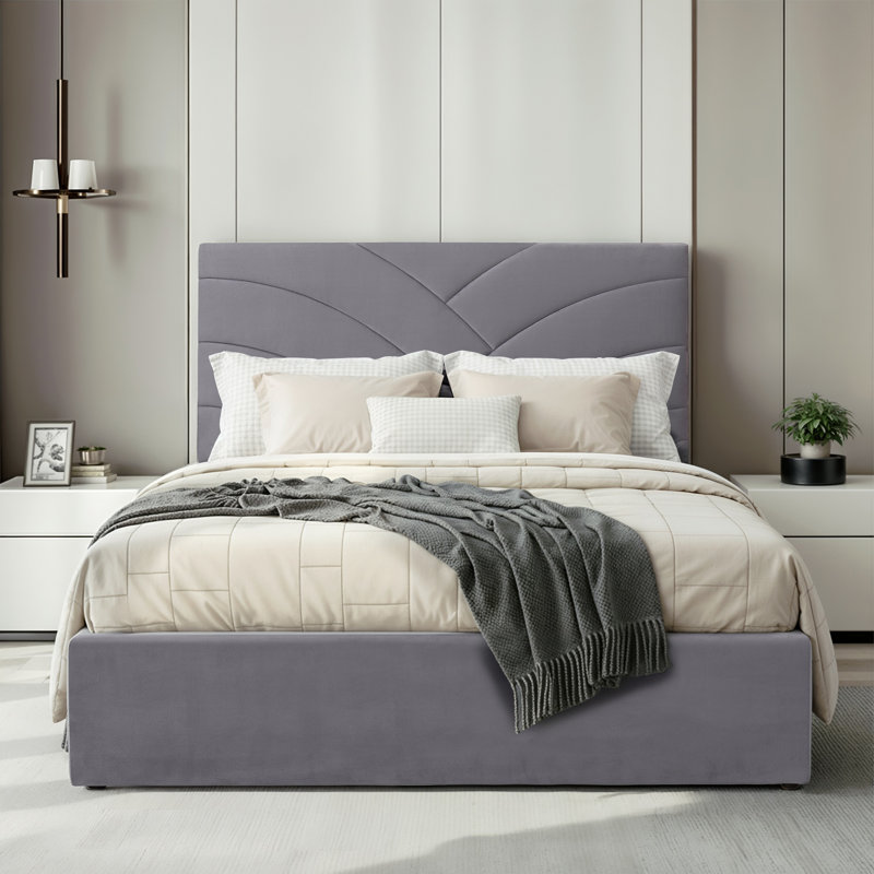 Bayson Upholstered Double (4'6) Bed, Grey, Pearl