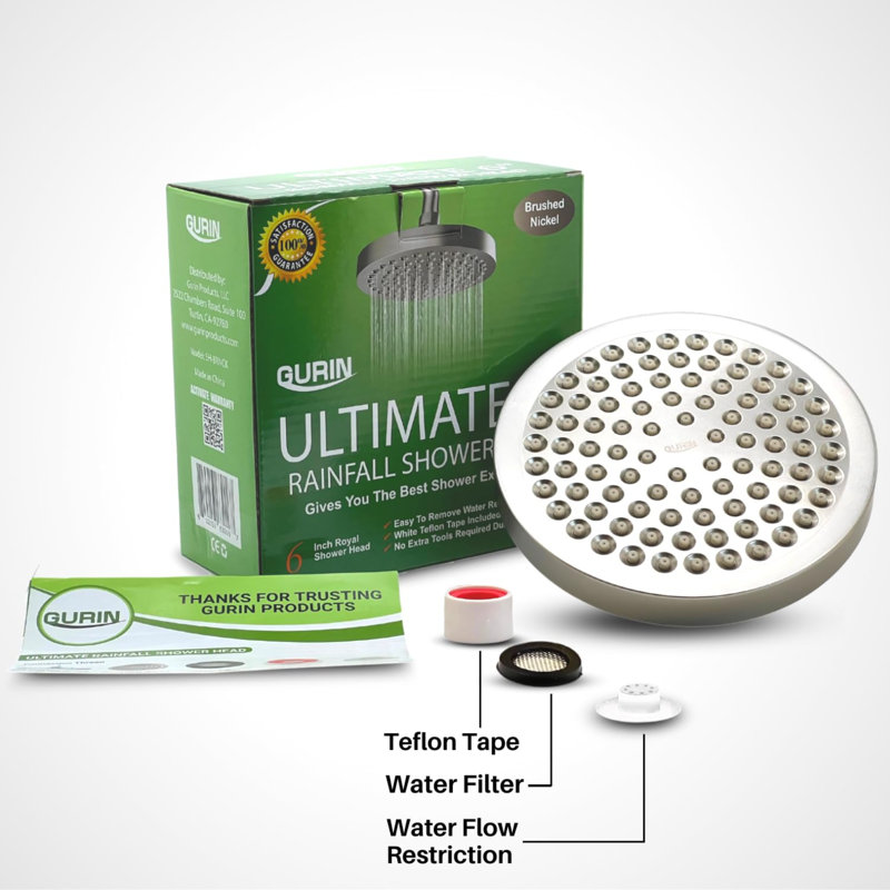 High-Pressure Rainfall Shower Head with Adjustable Angles, Anti-Clogging Silicone Nozzles, and 1.8 GPM Water Efficiency
