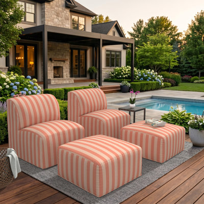 Praia Sunbrella Outdoor Lounge Chairs Set With Ottomans