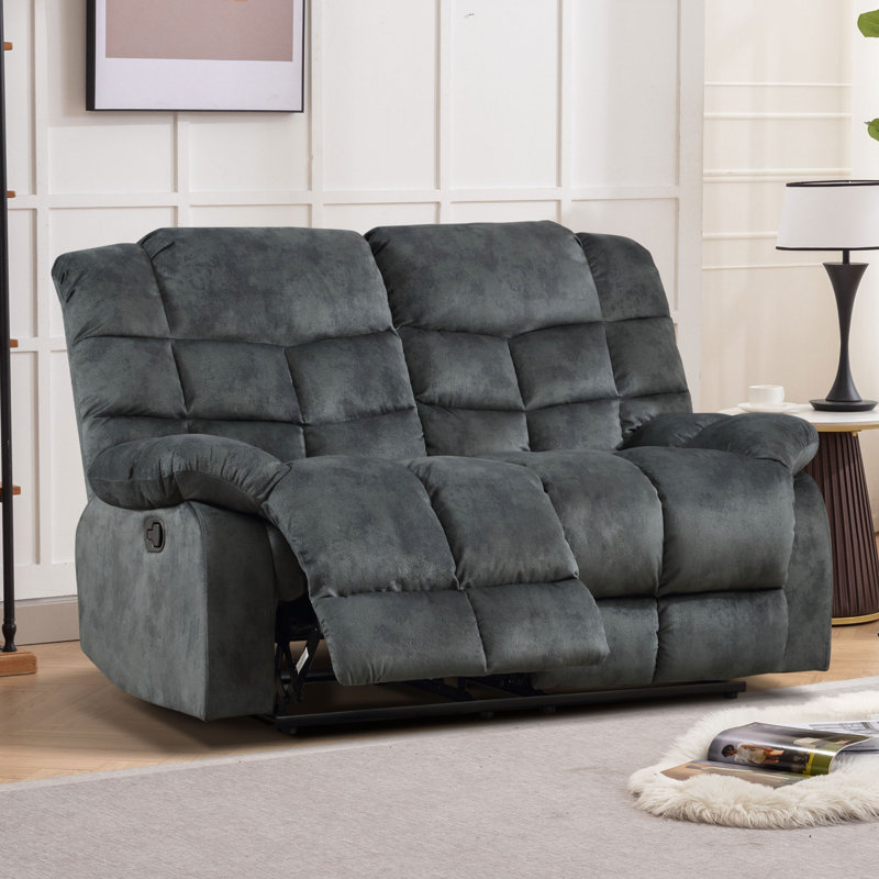 Edilmar 61.8'' Wide Modern and Super Soft Manual Reclining Loveseat Sofa, Smoke Gray Microfiber/Microsuede