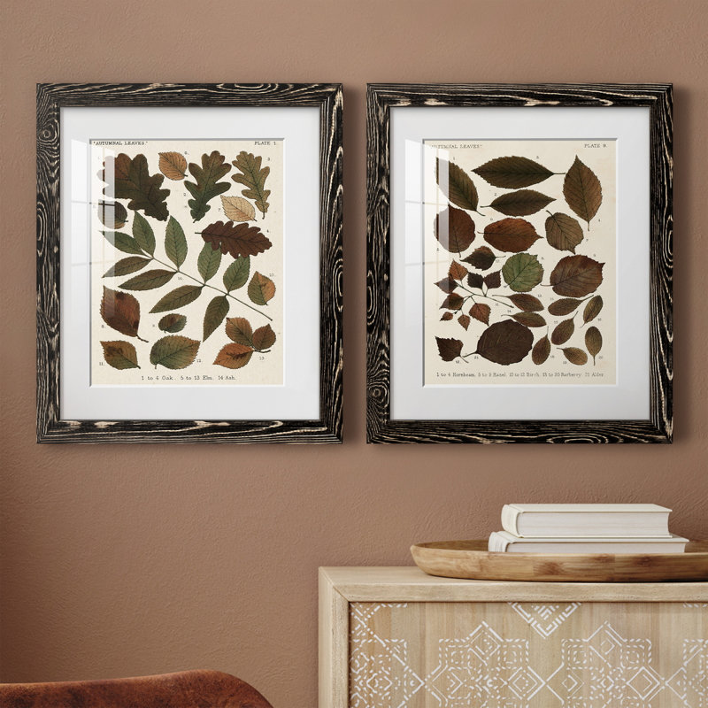 Feuilles d'automne - ensemble de 2 reproductions d'art, H 20 po x l 17 po x P 1 po, Papier encadré noir, Blanc