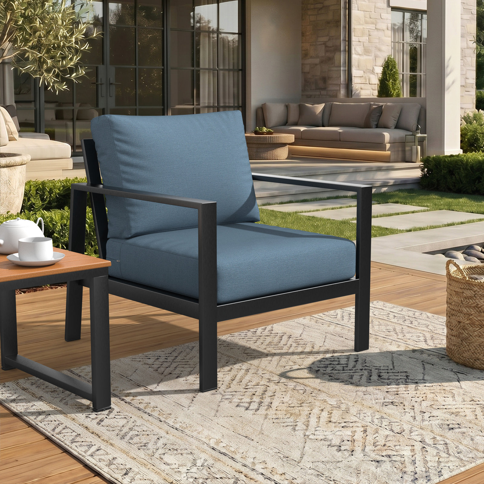 Lani Outdoor Sunbrella Seat/Back Cushion, Sunbrella® Spectrum Denim