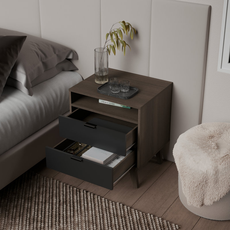 Ensemble de table de chevet 2 tiroirs Norlin - Tables de chevet modernes pour chambre à coucher ou salon (ensemble de 2)