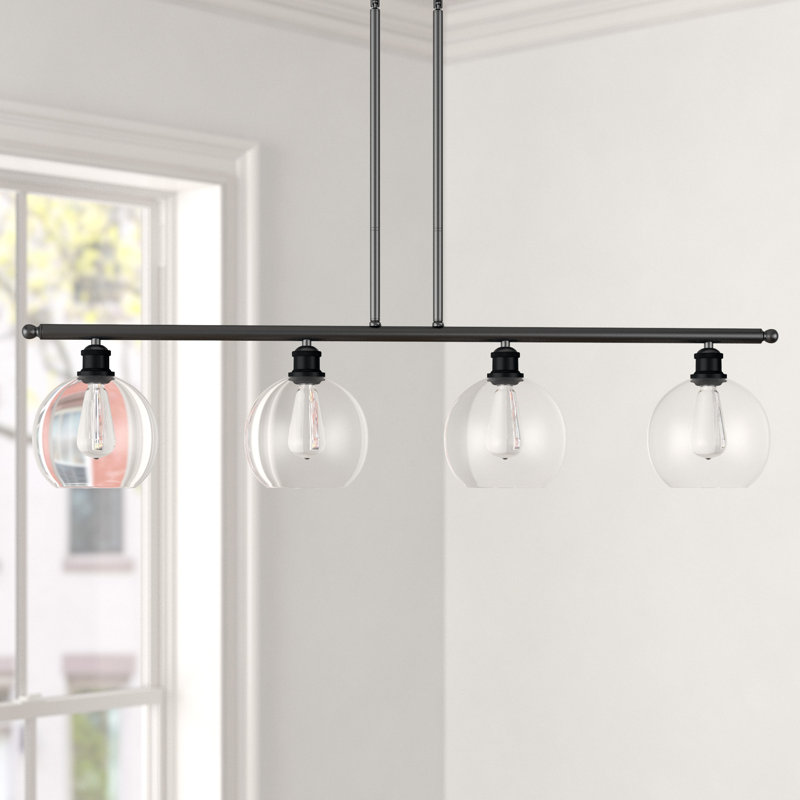 Luminaire suspendu linéaire à 4 lumières pour îlot de cuisine Baptista, Noir mat, Transparent, Ampoule non incluse