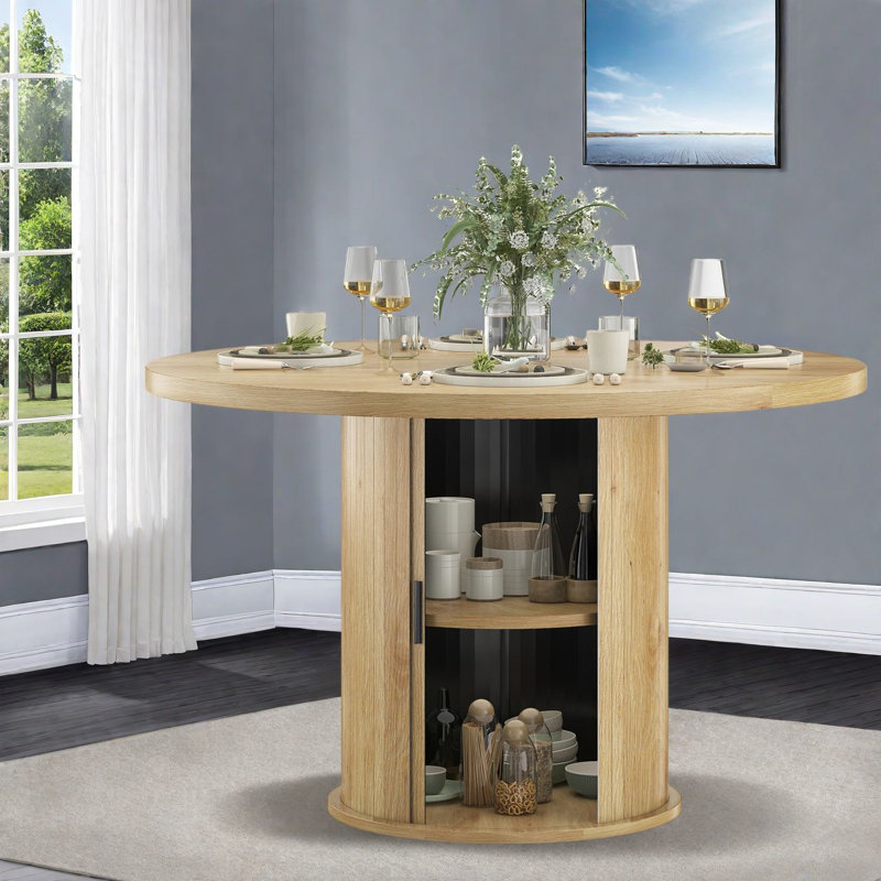 Compact Modern Dining Table, Wood Top With Metal Base For Kitchens