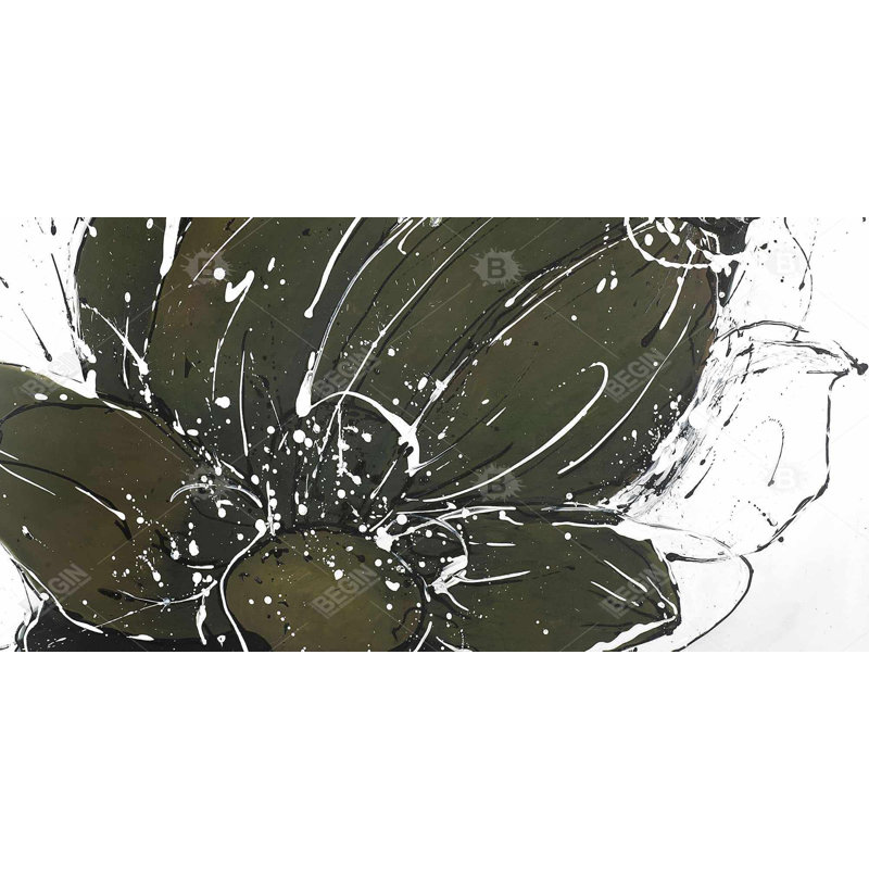 Abstract Flower with Paint Splash - Green Contemporary Canvas