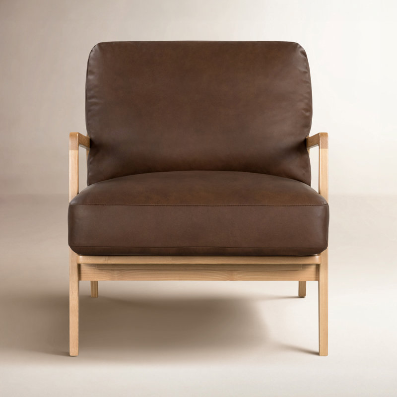 Carmelo Genuine Leather Accent Chair, Dark Brown Genuine Leather