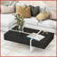 Noir et noir Table basse de salon moderne blanche, plateau rectangulaire de 45,3 po avec tiroir de 29 po x 9 po, placage UV facile à nettoyer