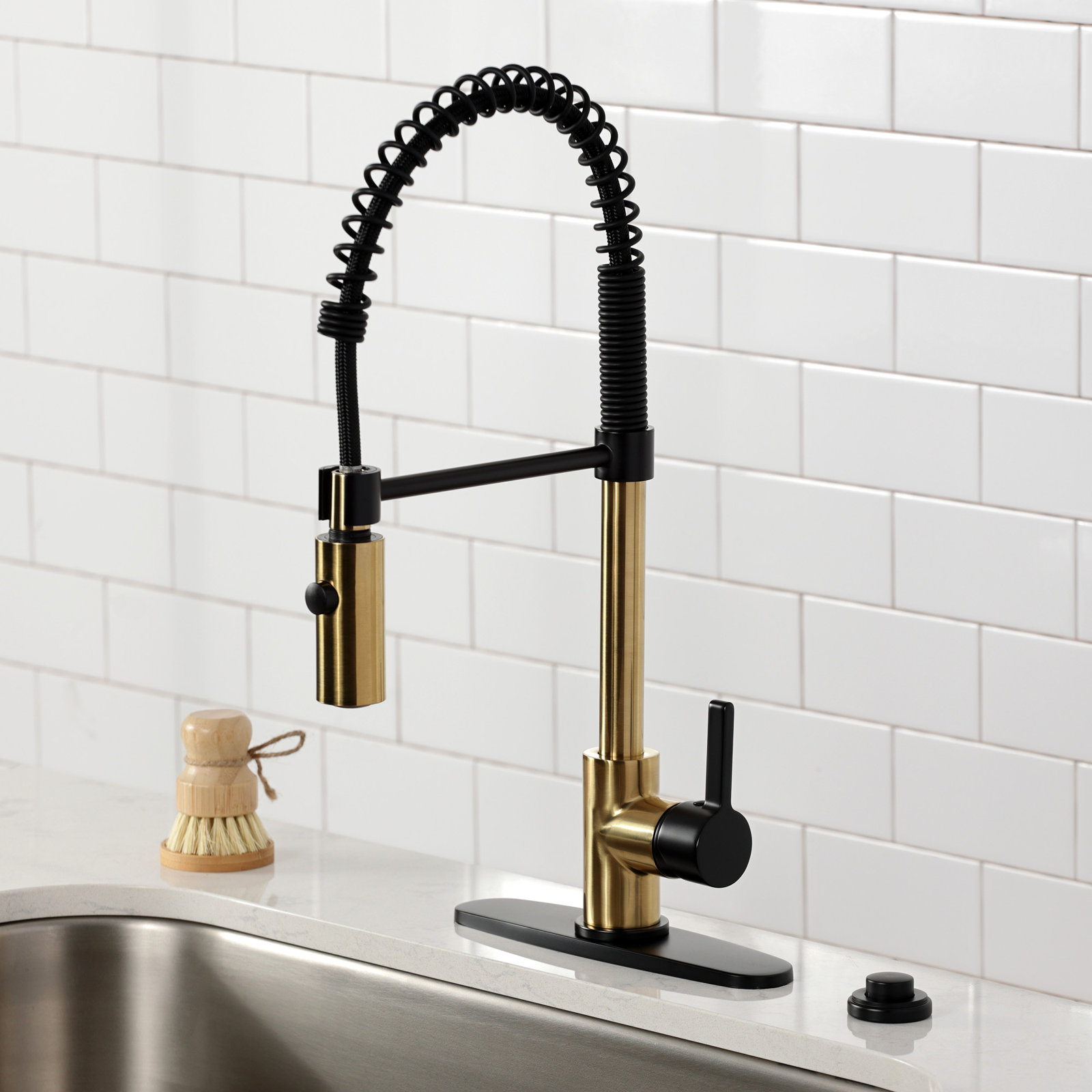 Kingston Brass Continental Pre-Rinse Faucet, Brushed Brass/Matte Black