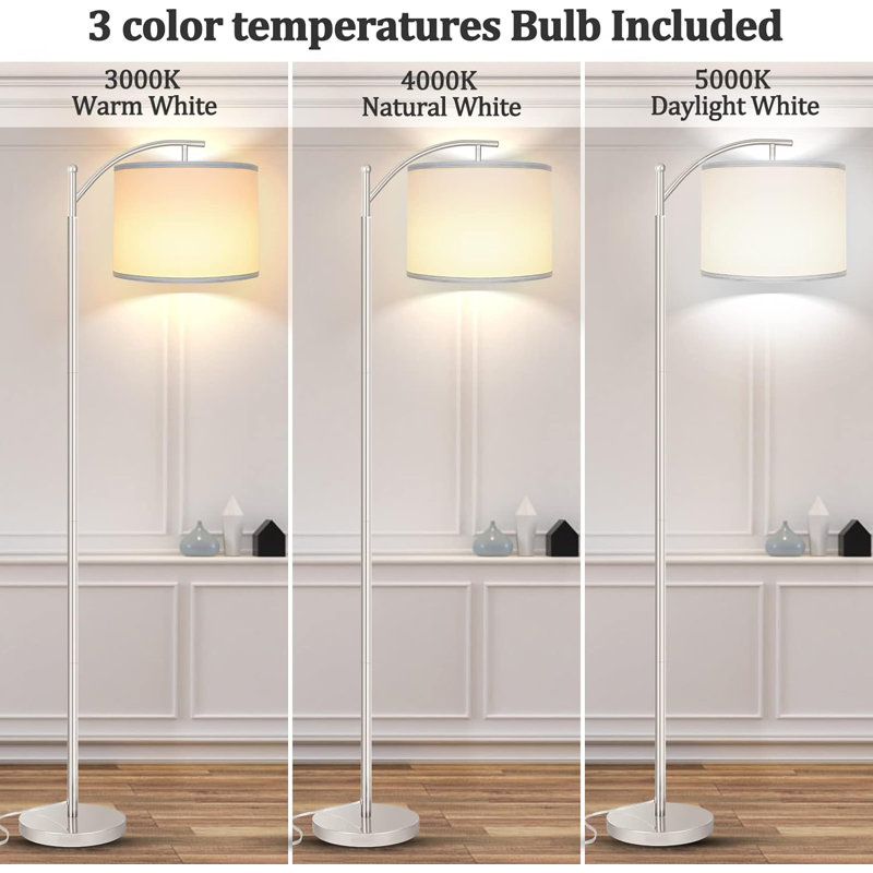 Floor Lamp For Living Room With 3 Color Temperatures LED Bulb, Standing Lamp Tall Industrial Floor Lamp Reading For Bedroom, Office (9W LED Bulb, Lampshade Included)