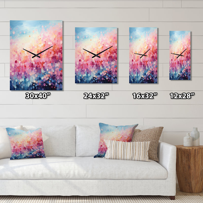 Cotton Candy I - Horloge murale moderne paysage abstrait, H 28 po x l 12 po x P 1 po