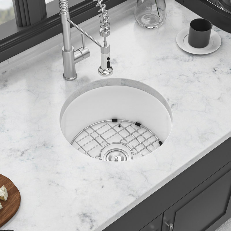 Évier de cuisine circulaire en céramique blanche durable pour un décor de ferme moderne