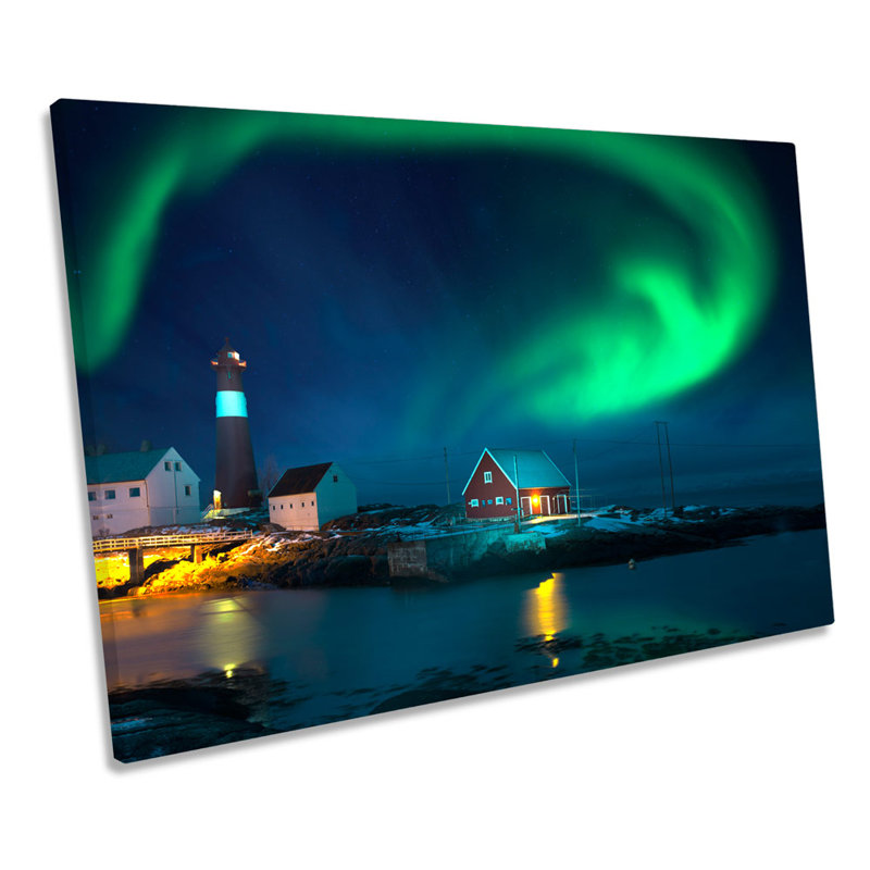 Northern Lights Lighthouse - Wrapped Canvas Print, 30.5cm H x 45.7cm W x 2cm D