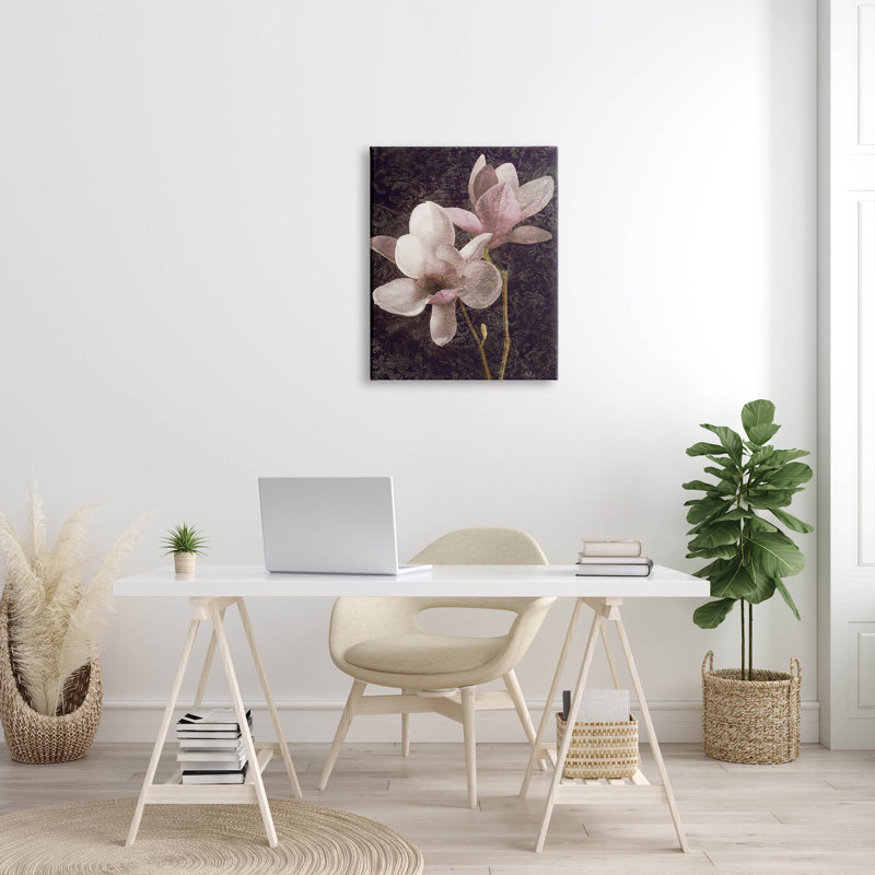 Pink Vintage Patterned Orchid Wrapped Canvas Wall Art