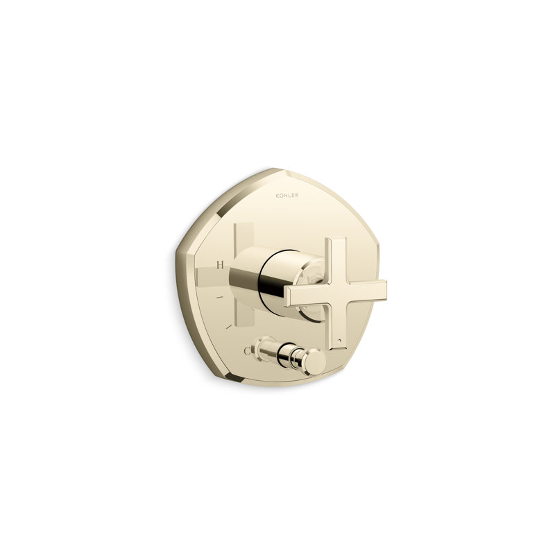 Occasion Rite-Temp Shower Valve Trim With Diverter And Cross Handle, Vibrant French Gold