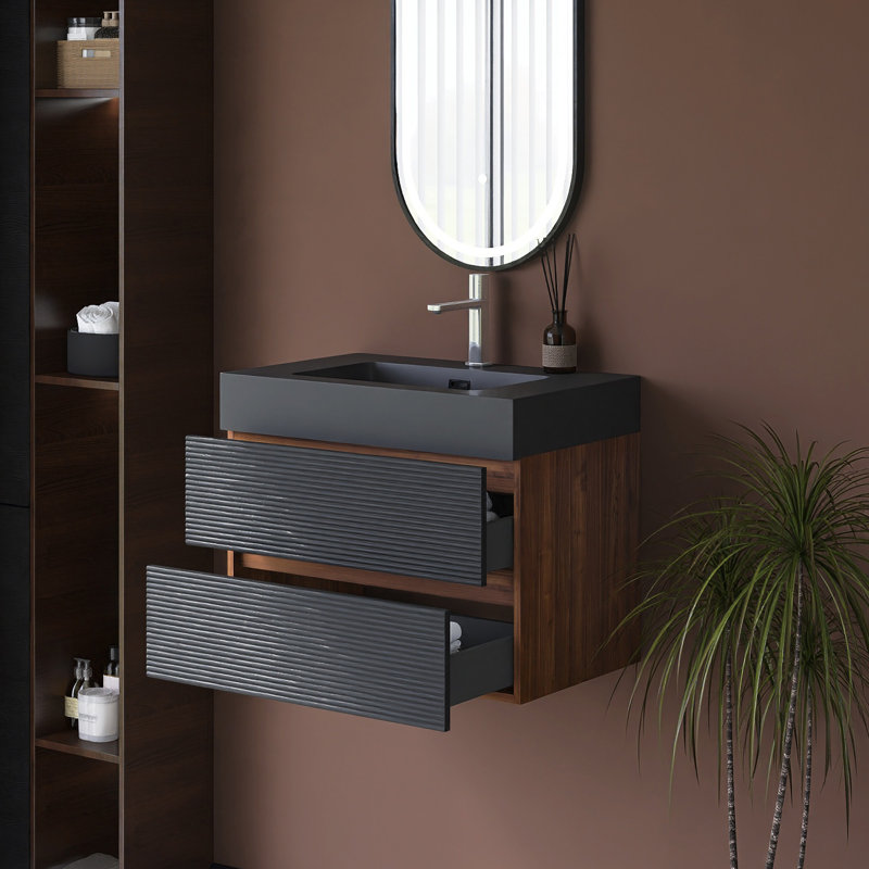 Meuble-lavabo mural avec lavabo à surface solide intégré, 30"