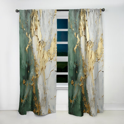 Gold And Green Paint Fusion - Abstract Painting Curtain - Velvet Room Darkening - 1 panel