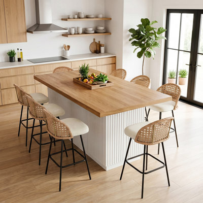 Upholstered Rattan Full Back Counter Bar Stool