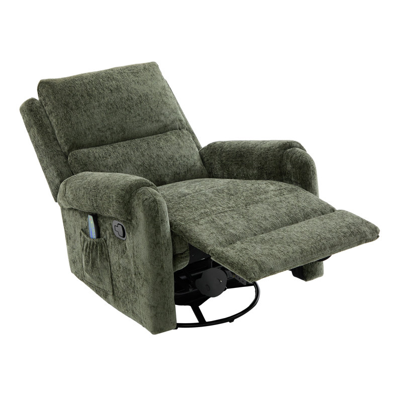 Green Chenille Massage Recliner Chair - Swivel Rocker Recliner with 8 Massage Modes, 270° Rotation and Side Storage Pocket - Nursery Recliner for Living Room, Bedroom & Nursery