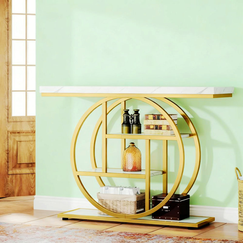 Narrow Console Table with Circular Base